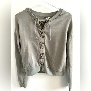 AE Olive Green Cropped Crisscross Sweatshirt